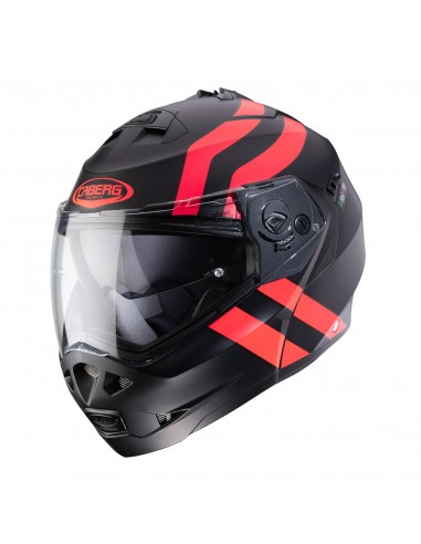 casco moto modulare caberg duke II superlegend nero opaco/rosso fluo in vendita online a Como